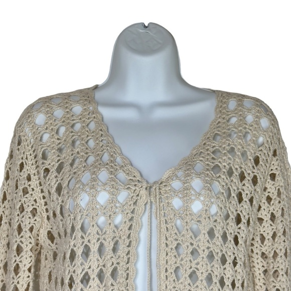 Premiere Collection Cream Crochet Boho Cardigan Cottagecore Long Sleeve Medium - Picture 3 of 11